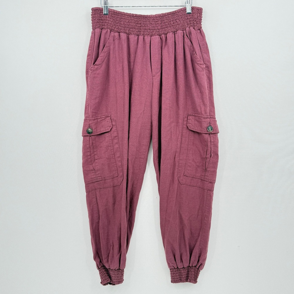 Democracy Cargo Jogger Pants Womens Large Mauve Smocked Waist Boho Cargo Utility